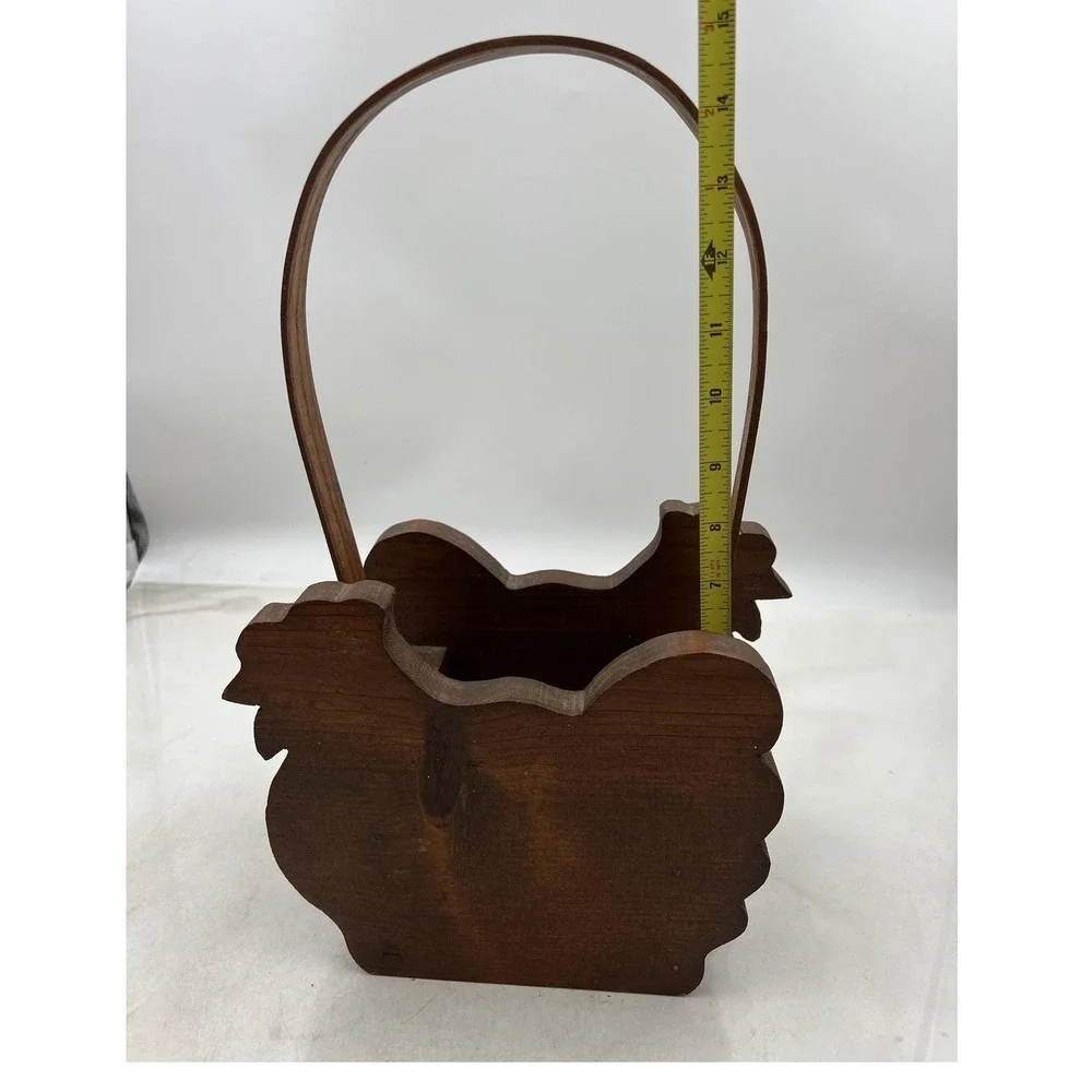 VTG Wooden Chicken Basket Hen Shaped Farmhouse Decorative Caddy Brown Rustic